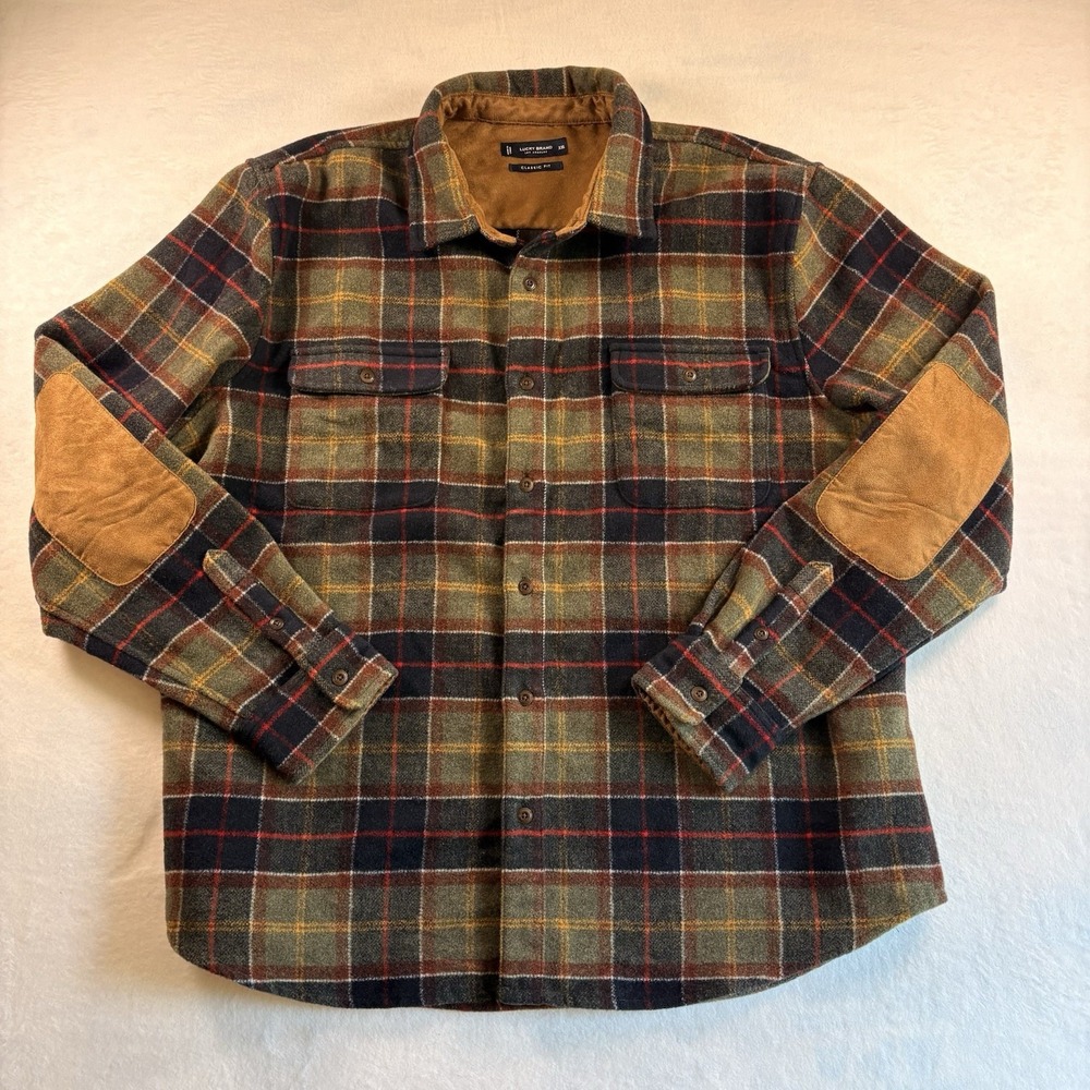 Lucky Brand Mens Wool Blend Utility Long Sleeve Over Shirt Plaid Shacket  2XL